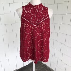 WAYF Women's Garnet Lace Overlay Sleeveless High Neck Portrait Blouse sz M